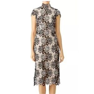 Monique Lhuillier Black and Ivory Floral Lace Dress - size 4